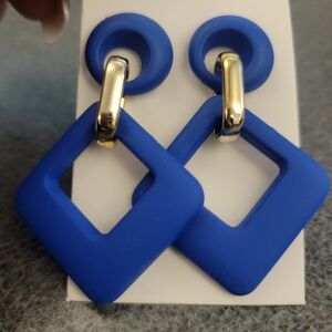 Blue and Gold Geometric Earrings